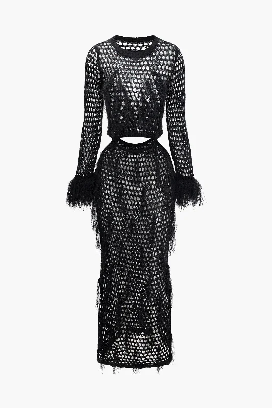 Big Discounts Cut Out Open Knit Fringe Cuff Maxi Dress