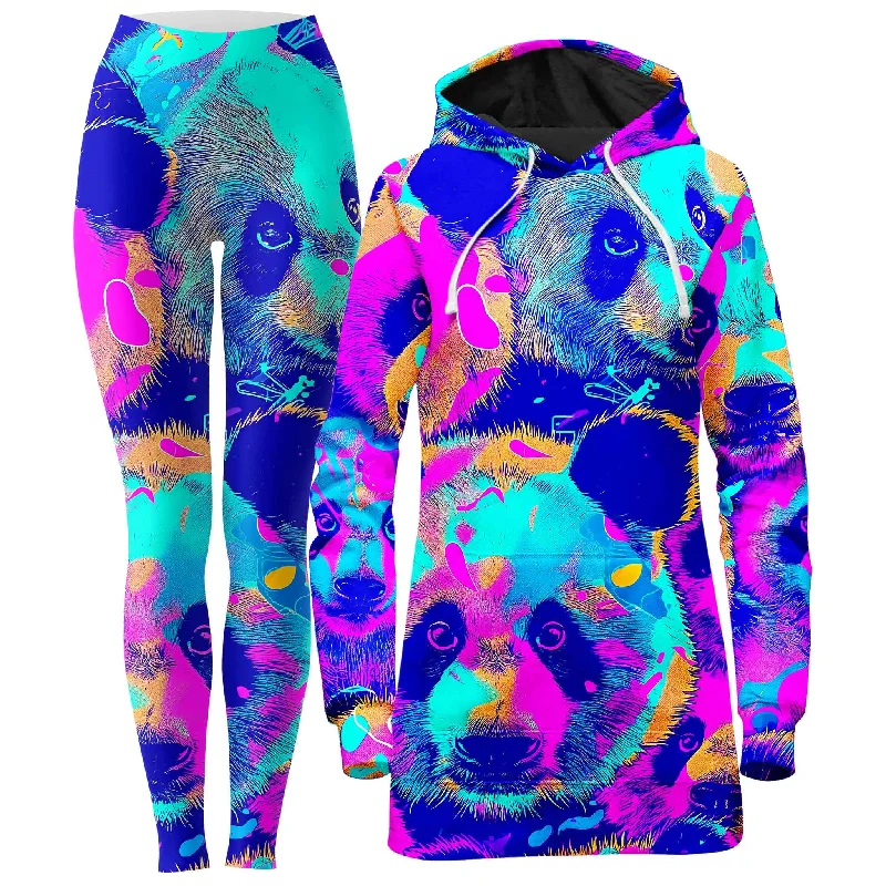 Discount Extravaganza Panda Melt Hoodie Dress and Leggings Combo