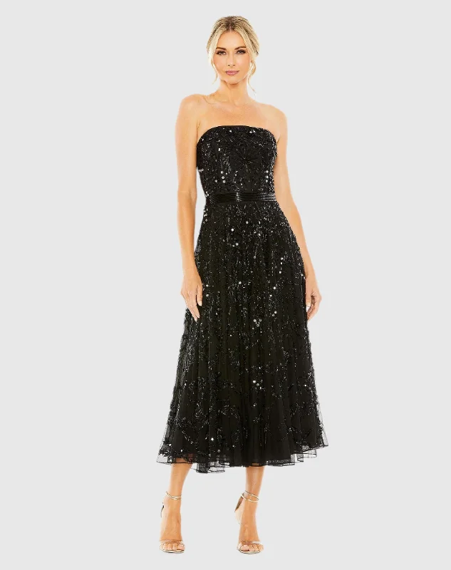 Clearance Sale Black Strapless Embellished A Line Dress