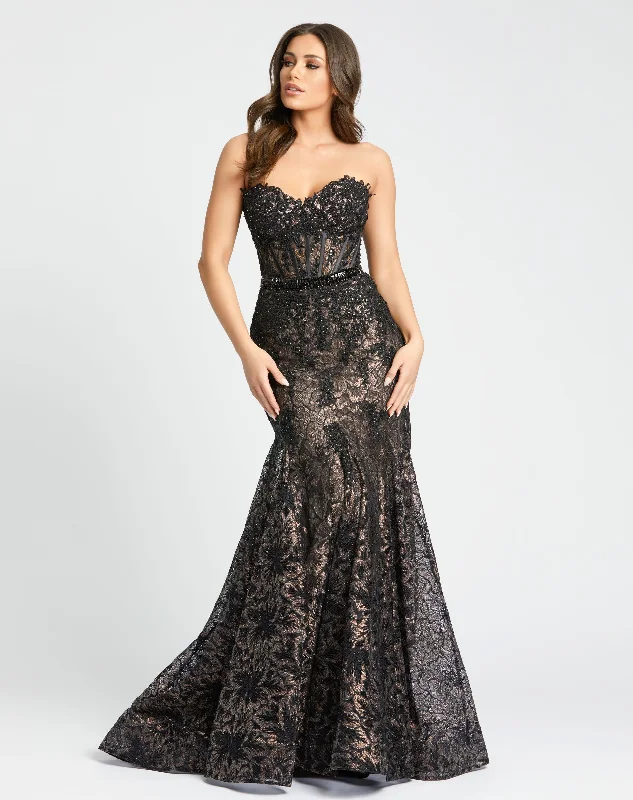 Year-End Clearance Black Embellished Strapless Sweetheart Trumpet Gown