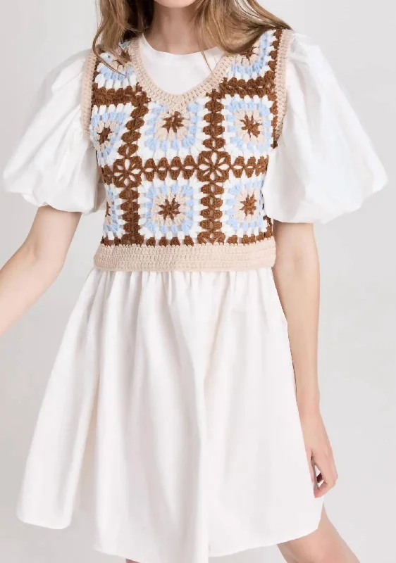 Daily Specials Mixed Media Mini Dress In Brown Multi
