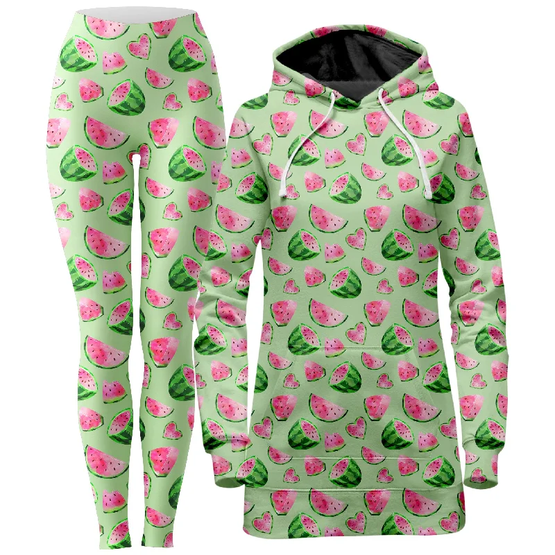 Buy Now Watermelon Pattern Hoodie Dress and Leggings Combo