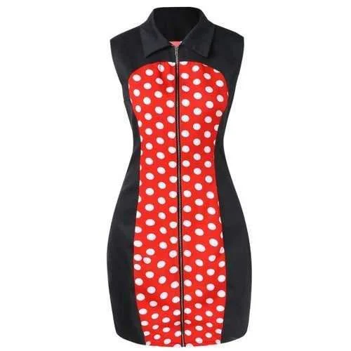Fantastic Deals Polka Dot Zipper Fly Bodycon Dress - Xl