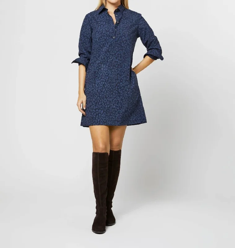 Massive Deals Popover Dress In Navy Leopard Print