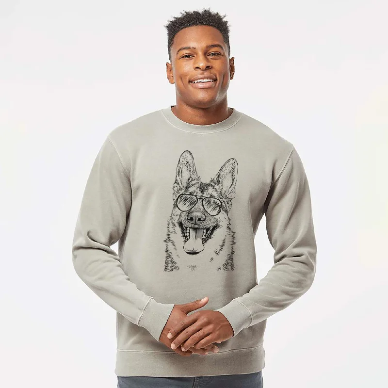 Price Slash Aviator Benson the German Shepherd - Unisex Pigment Dyed Crew Sweatshirt