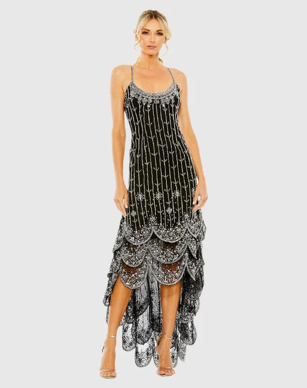 Buy Now Hand Embellished Scallop Detailed High Low Hem Gown