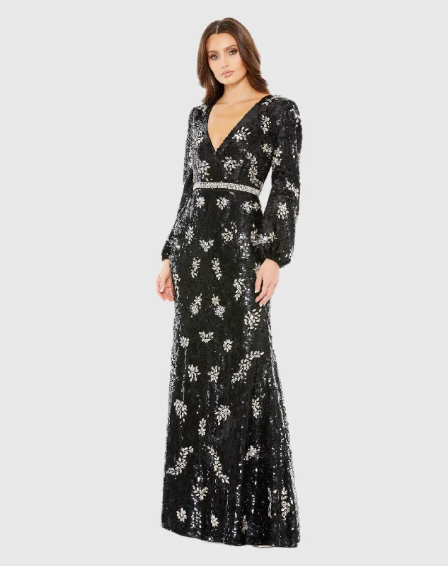 Super Savings Embellished Wrap Over Bishop Sleeve Gown