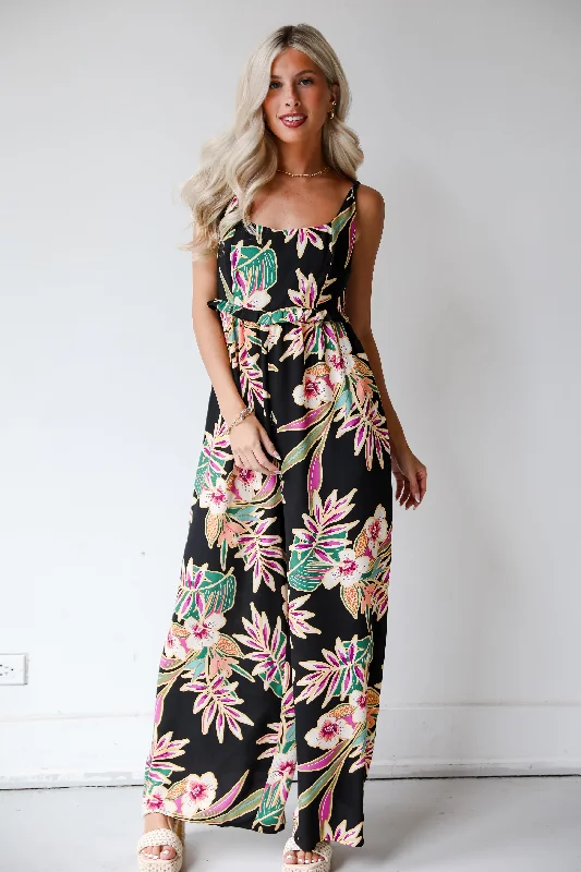 Major Savings FINAL SALE - Compelling Glam Black Floral Jumpsuit