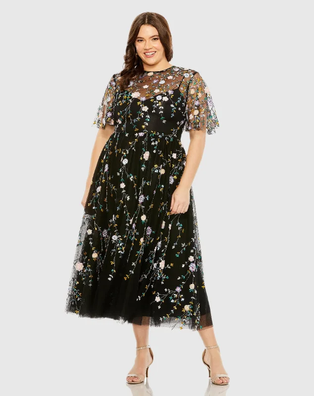 Bargain Bin Sequin Floral Embroidered Dress