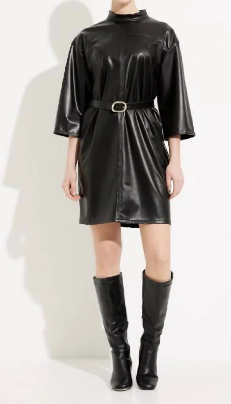 Deal Zone Vegan Leather Dress In Black