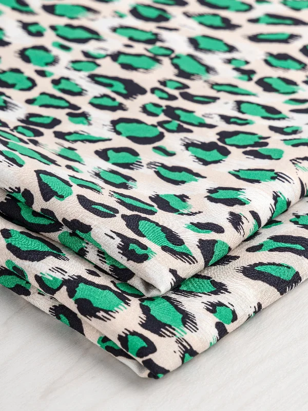Deal Alert Leopard Print Viscose Challis Deadstock - Beige + Green + Black