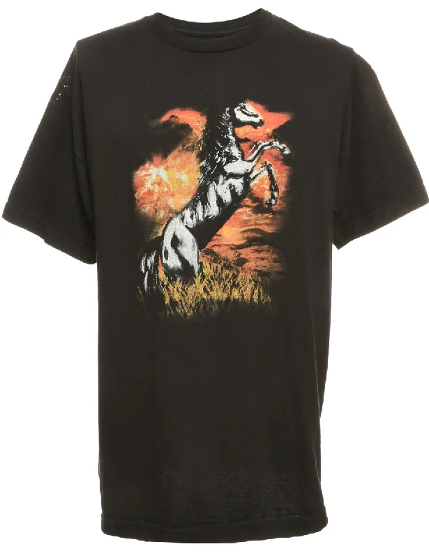 Discount Deals Black Animal T-shirt - L