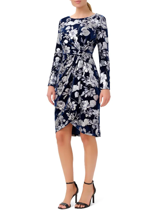 Can't Miss Womens Velvet Midi Cocktail and Party Dress