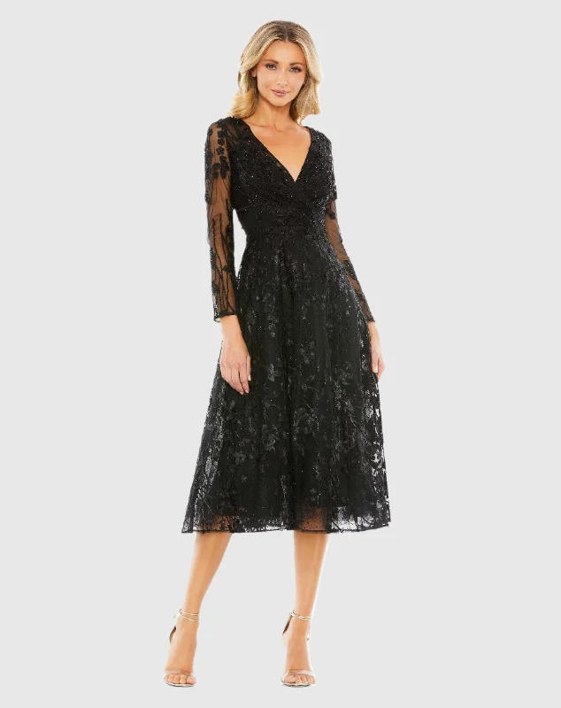 Shop and Save Embellished Floral Long Sleeve Dress