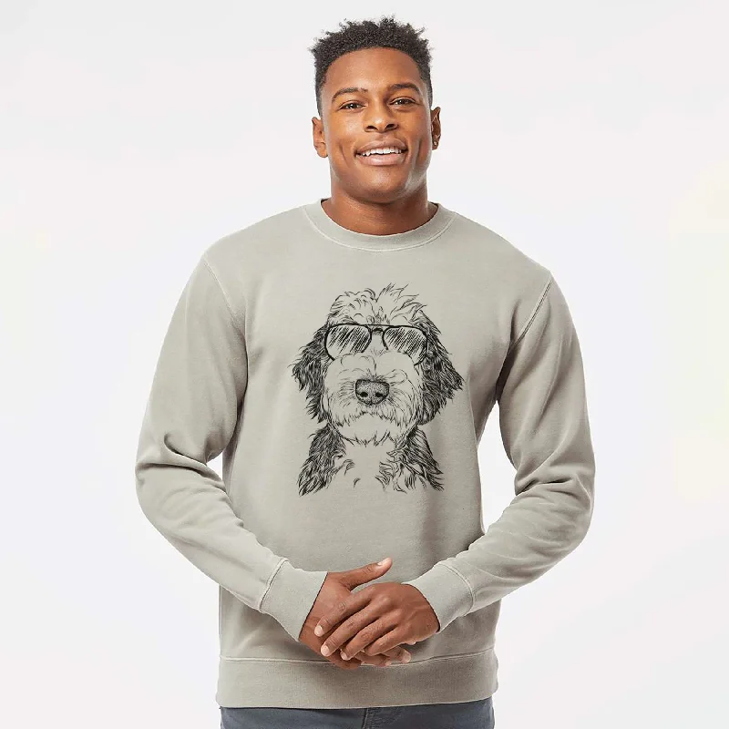 Massive Deals Aviator Milo Fluff the Sheepadoodle - Unisex Pigment Dyed Crew Sweatshirt