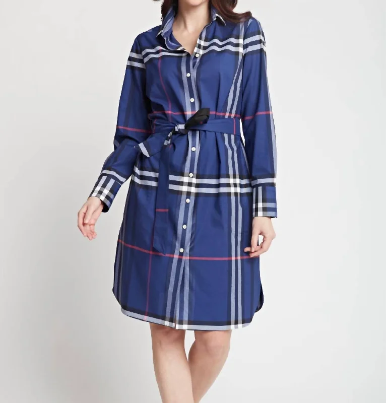 New Markdowns Kathleen Long Sleeve Oversized Dress In Sapphire Multi