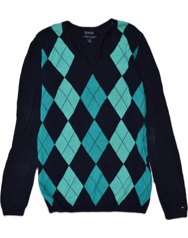 Price Smash TOMMY HILFIGER Womens V-Neck Jumper Sweater UK 8 Small Navy Blue