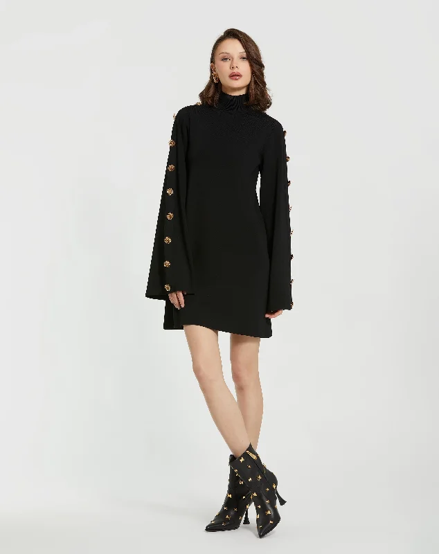 The Best Prices Black Long Sleeve Mini Knit Dress With Sleeve Detail