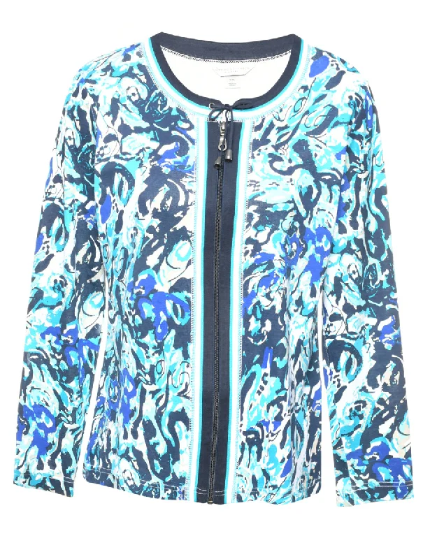 Reduced Prices Zip-Front Blue Patterned Jacket - M