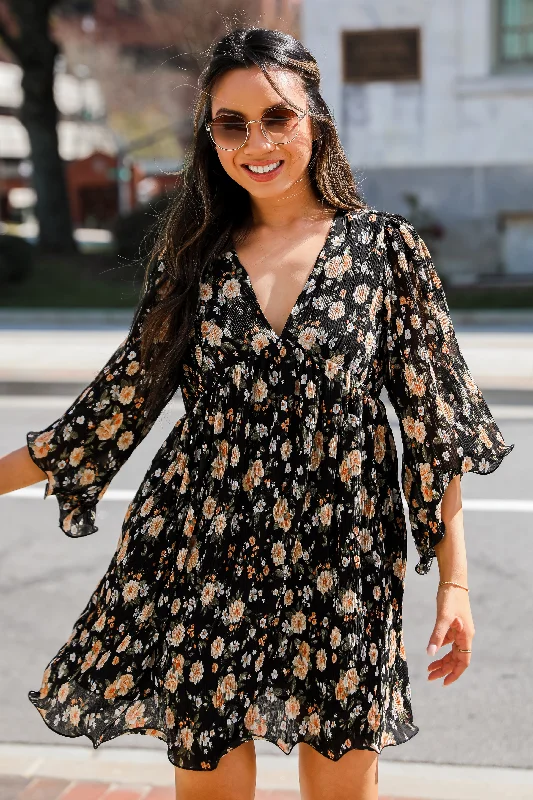 The Best Prices FINAL SALE - Ready To Blossom Black Floral Babydoll Mini Dress