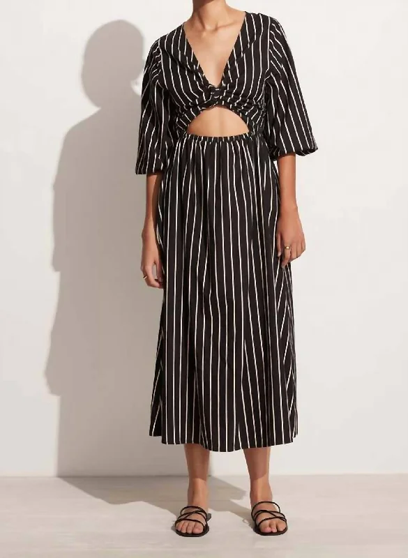Don't Wait Monikh Midi Dress In Adia Stripe Print - Black