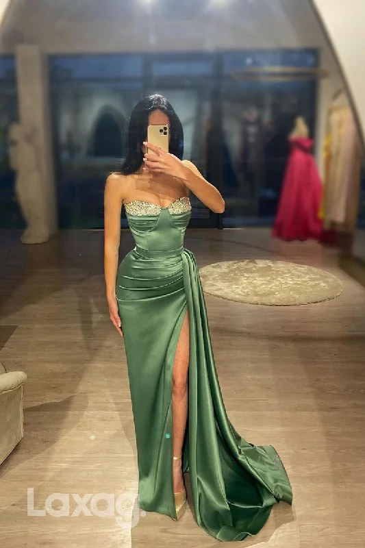 Closeout 16802 - Sheath/Column Sweetheart Ruched Long Semi Formal Prom Dress with Slit