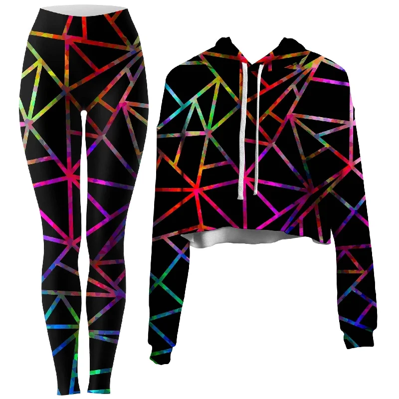 Price Smash Webbed Geometric Crop Hoodie and Leggings Combo
