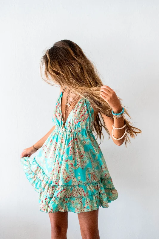 Factory Direct Sale Gitanita Mini Dress in Turquoise