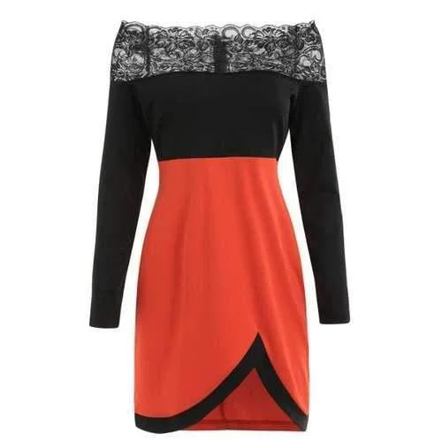 Unmissable Offer Scalloped Off The Shoulder Color Block Bodycon Dress - Black M