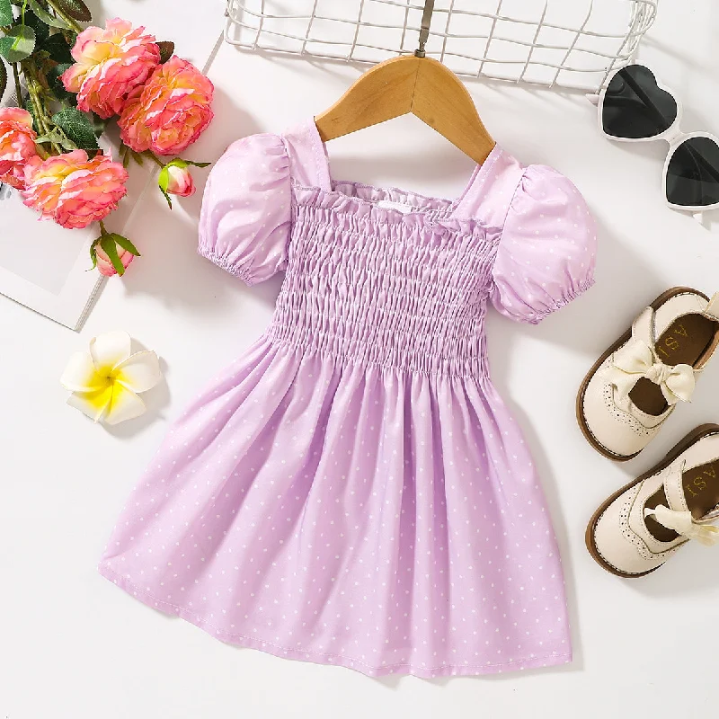 Closeout Printed Square Neck Smocked Dress