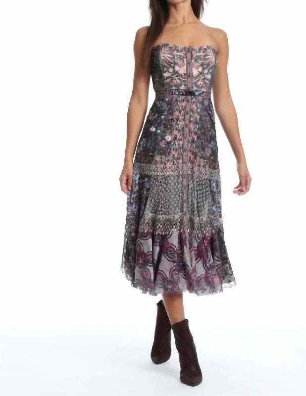 Discount Deals Textural Lace Bustier Dress In Pink