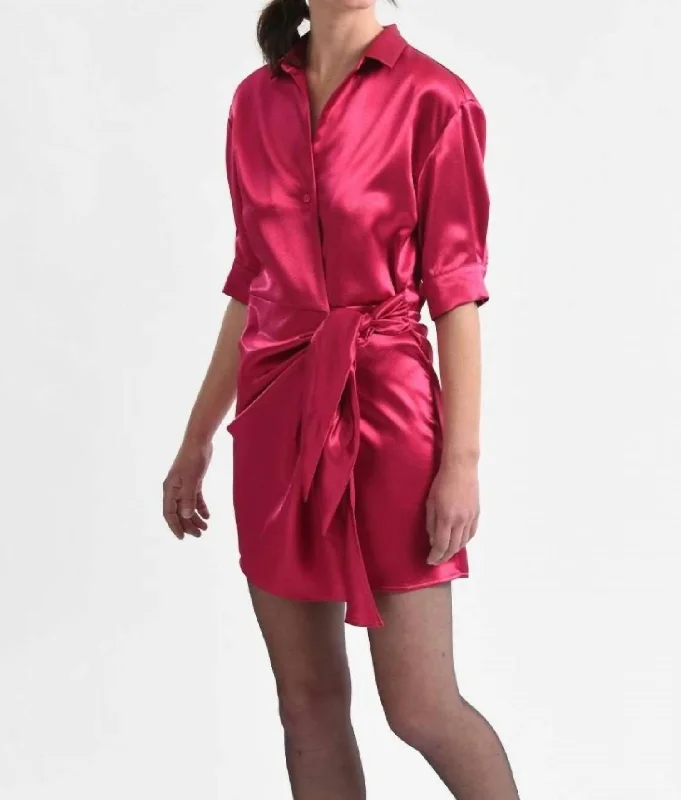 Huge Discounts Satin Wrap Dress In Raspberry