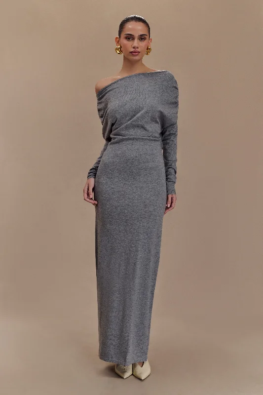 Price Reduction Jessie Cowl Neck Knit Midi Dress - Charcoal Marle