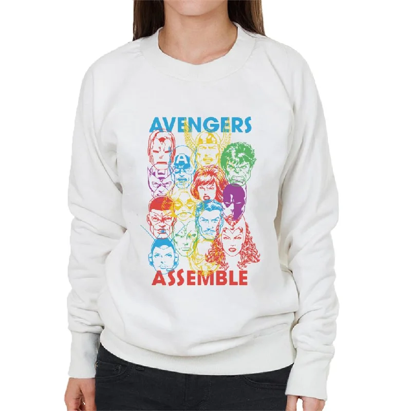 Steals and Deals Marvel Avengers Character Head Outlines Assemble Women's Sweatshirt