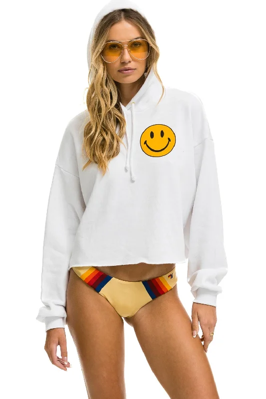 Discount Deals SMILEY 2 RELAXED CROPPED PULLOVER HOODIE - WHITE