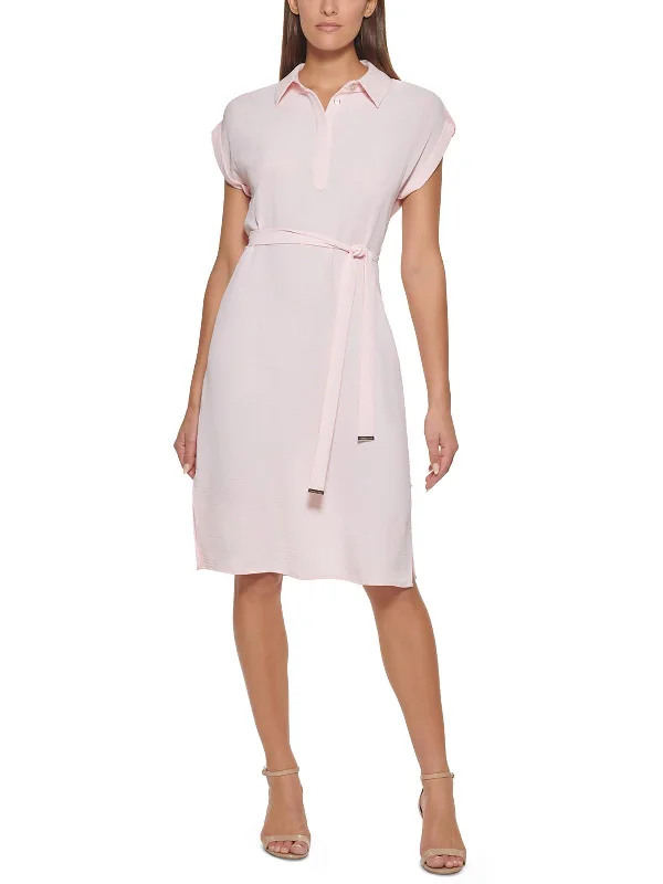 Seasonal Clearance Womens Short Sleeve Collar Shirtdress