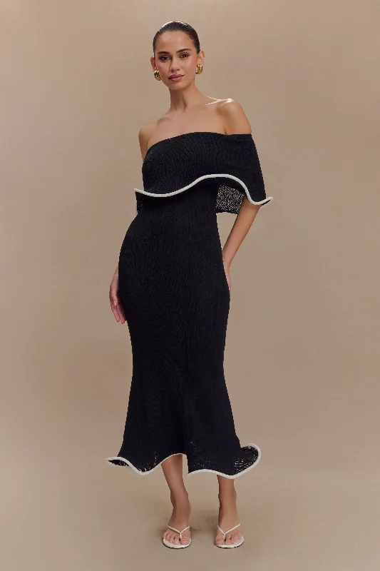 Closeout Molly Off Shoulder Knit Midi Dress - Black/White