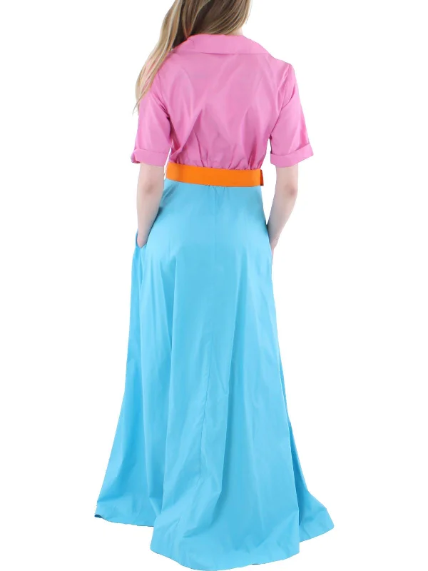 Bonus Savings Womens Colorblock Collared T-Shirt Dress
