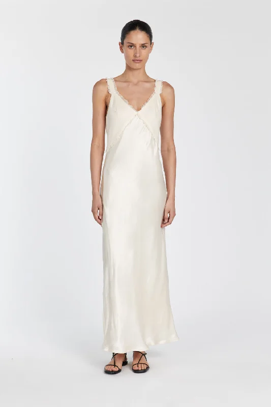 Early Access ELIAS CREAM SATIN LINEN MIDI DRESS