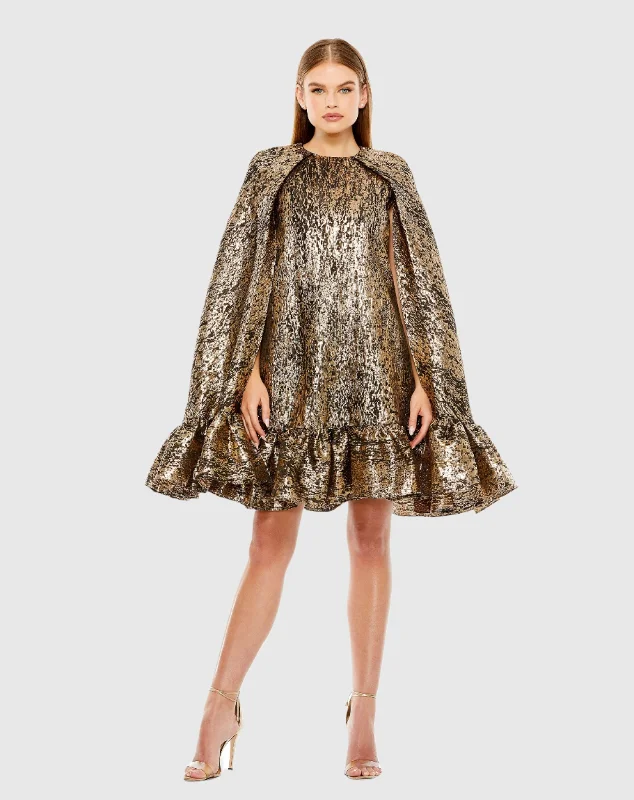 Low Prices High Neck Cape Sleeve Metallic Trapeze Mini Dress - FINAL SALE