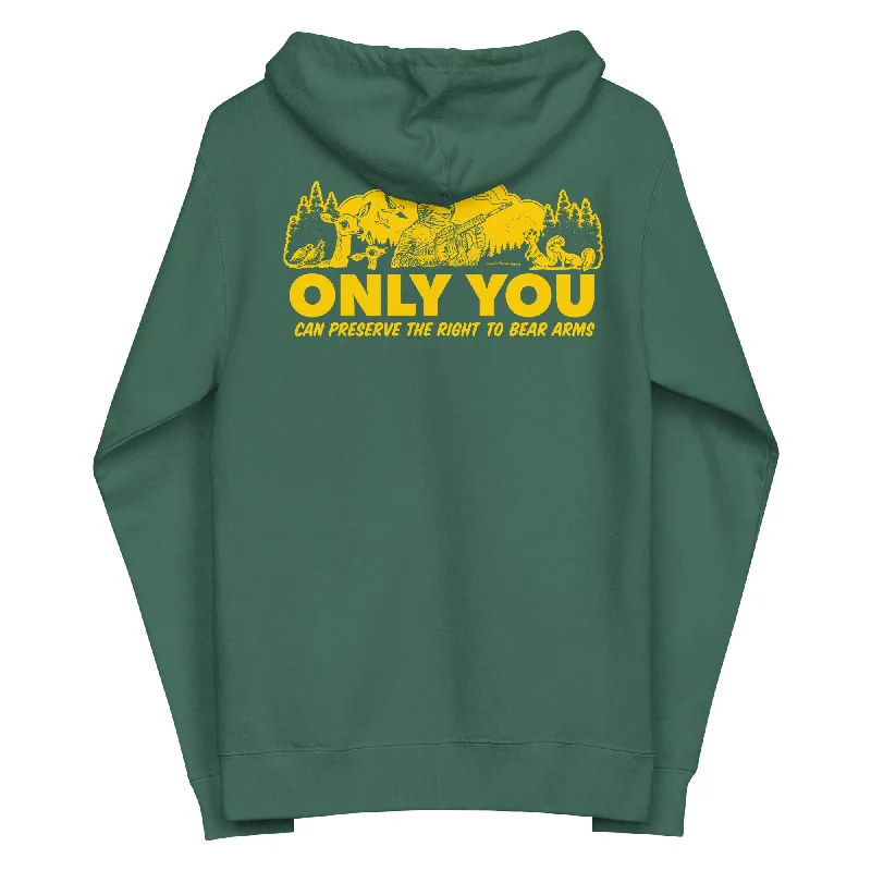 Deal Mania Only You Can Preserve the Right To Bear Arms Retro Smokey Fleece Zip Up Hoodie