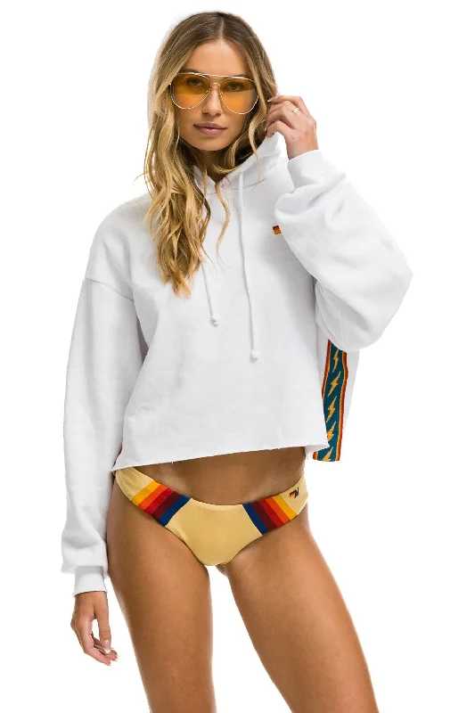 Time-Limited Offer BOLT STRIPE RELAXED CROPPED PULLOVER HOODIE - WHITE