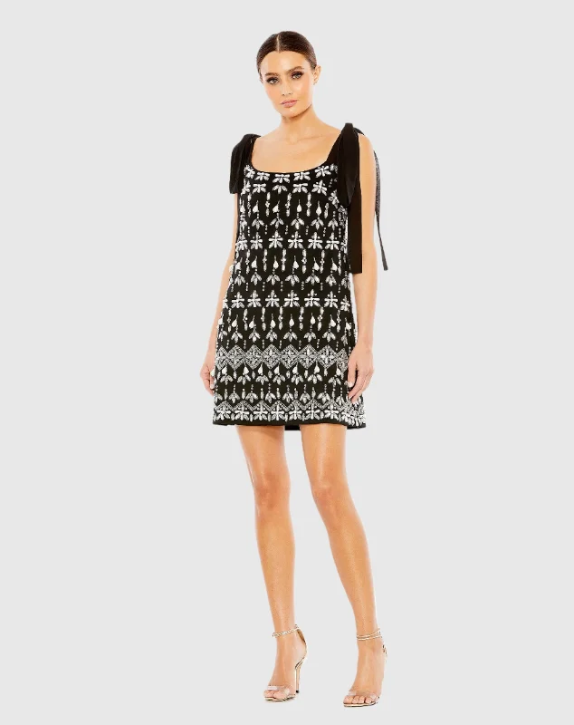 Grand Opening Sale Jewel Encrusted Soft Tie Sleeveless Dress