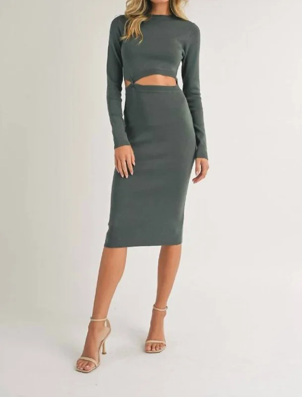 Best Deals Twisted Front Midi Sweater Dress In Fade Olive