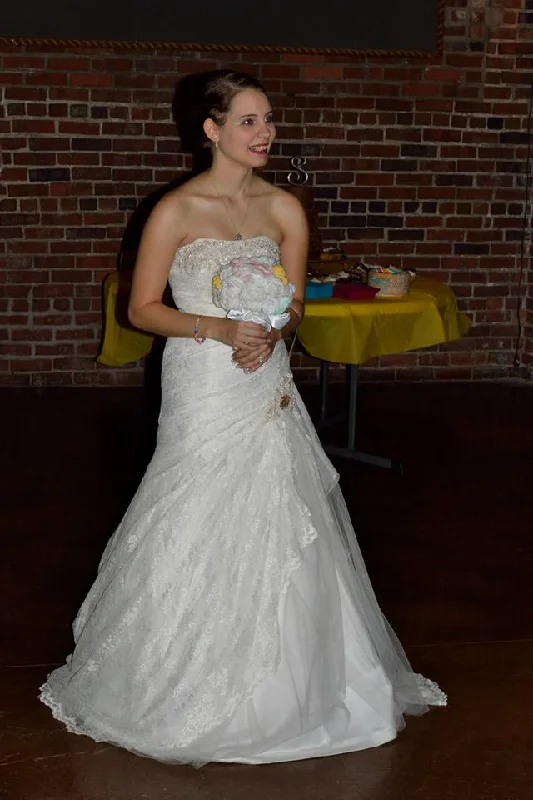 Bargain Prices David's Bridal Strapless Lace A-line Gown with Side Split/YP3344