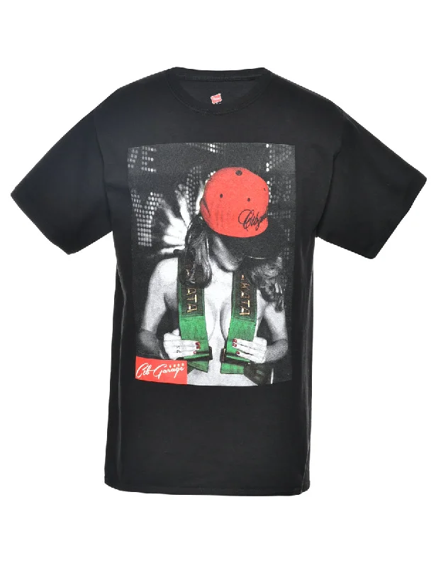 Hurry In Black Printed T-shirt - M