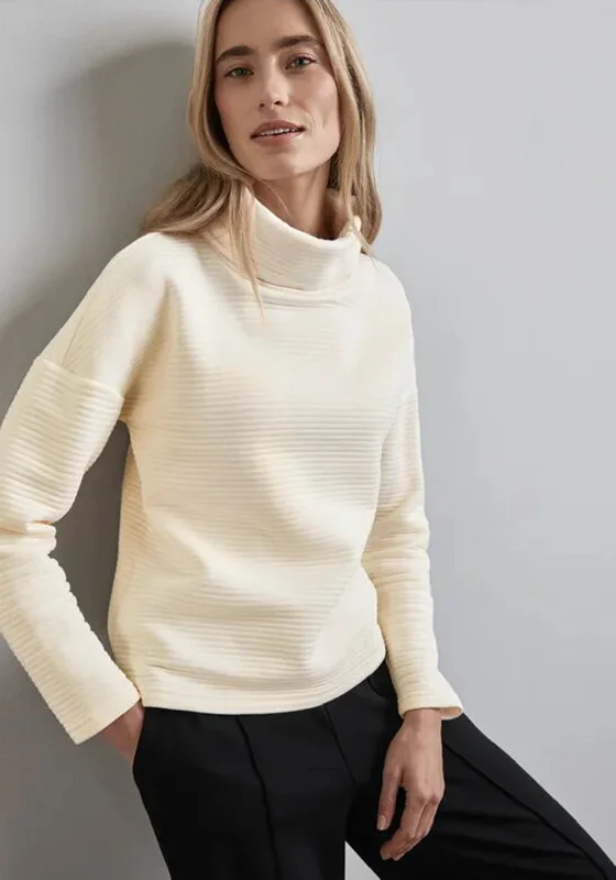 Price Cut Street One Ribbed Funnel Neck Sweatshirt, Cream