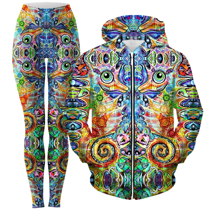 New Arrival Chakra Seahorse Zip-Up Hoodie and Leggings Combo