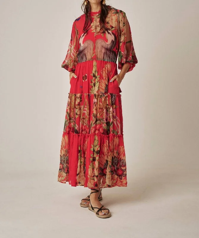 Today's Special Joy Dress In Exotic Bird Red