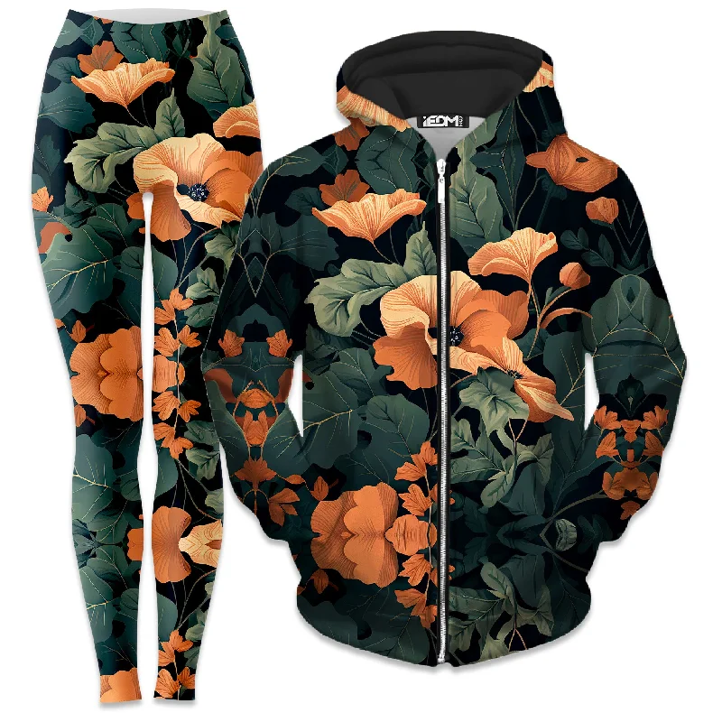 Deep Discounts Tangerine Floral Zip-Up Hoodie and Leggings Combo